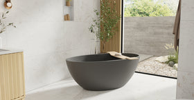 Badeloft BW-04-L-BLK matte black freestanding bathtub, lifestyle view 5