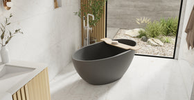 Badeloft BW-04-L-BLK matte black freestanding bathtub, lifestyle view 6