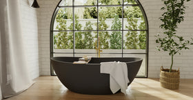 Badeloft BW-03-XL-BLK matte black freestanding bathtub, lifestyle view 7