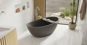 Badeloft BW-03-XL-BLK matte black freestanding bathtub, lifestyle view 6