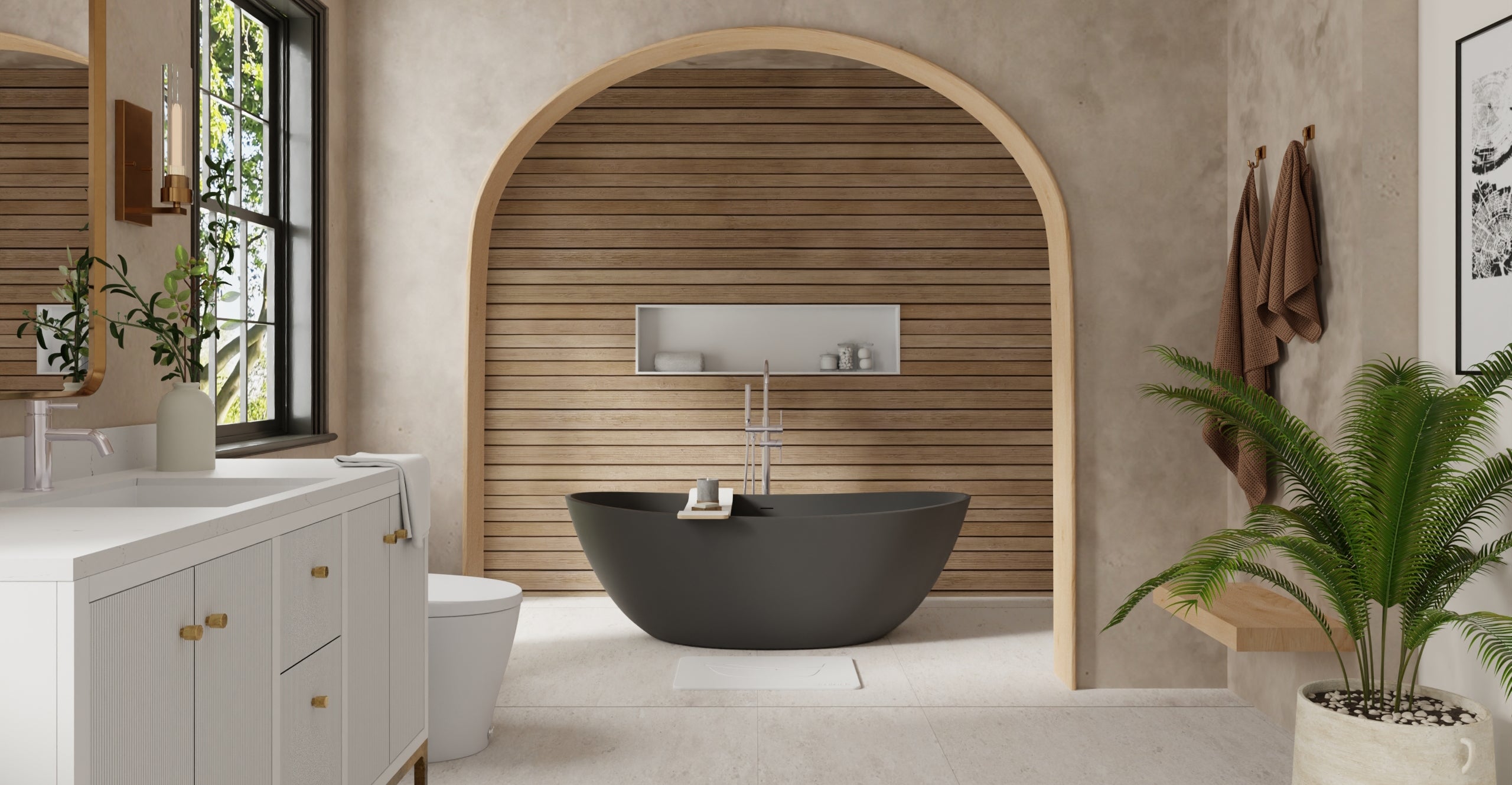 Badeloft BW-03-XL-BLK matte black freestanding bathtub, lifestyle view