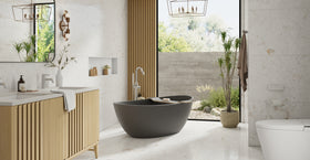 Badeloft BW-03-XL-BLK matte black freestanding bathtub, lifestyle view 4