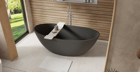 Badeloft BW-03-XL-BLK matte black freestanding bathtub, lifestyle view 3