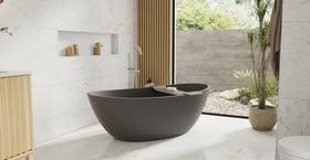 Badeloft BW-03-XL-BLK matte black freestanding bathtub, lifestyle view 5