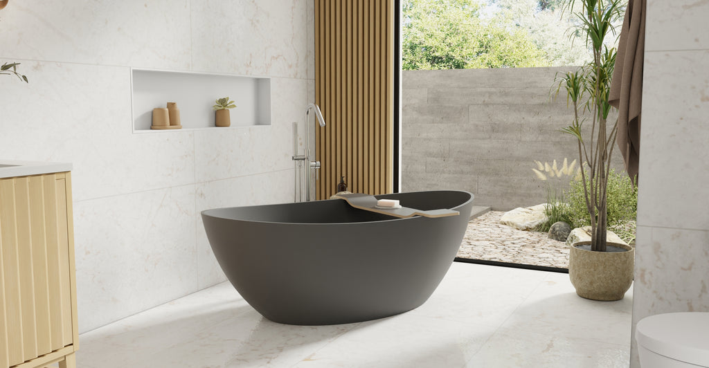 Badeloft BW-03-M-BLK matte black freestanding bathtub, lifestyle view 4