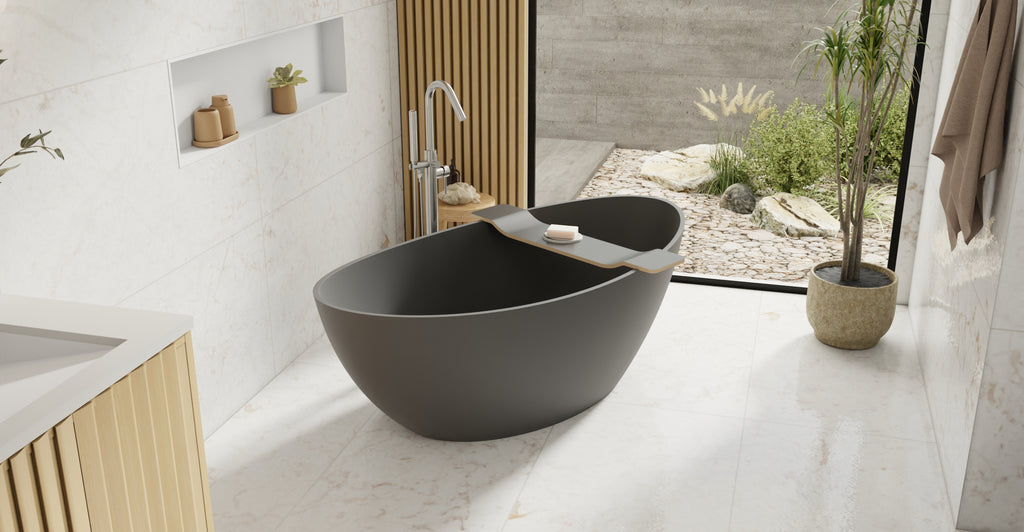 Badeloft BW-03-M-BLK matte black freestanding bathtub, lifestyle view 5
