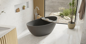 Badeloft BW-03-M-BLK matte black freestanding bathtub, lifestyle view 5