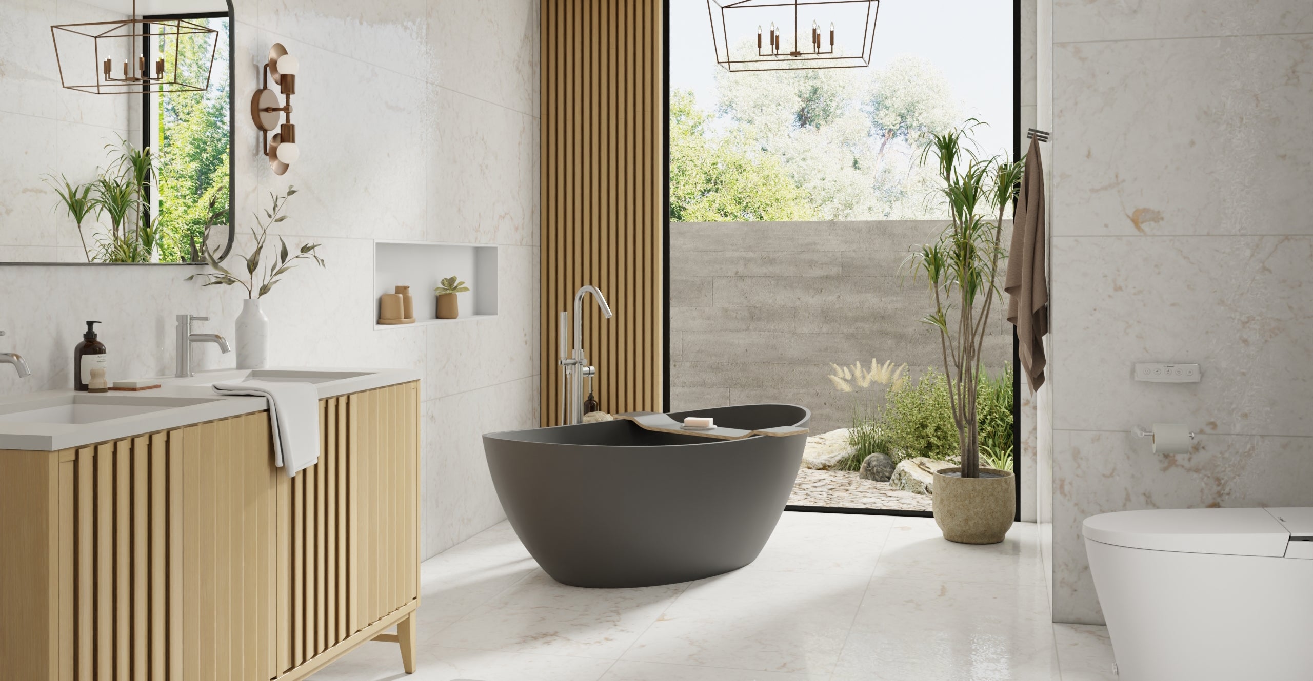 Badeloft BW-03-M-BLK matte black freestanding bathtub, lifestyle view 3