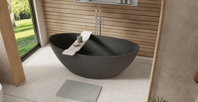 Badeloft BW-03-M-BLK matte black freestanding bathtub, lifestyle view 2