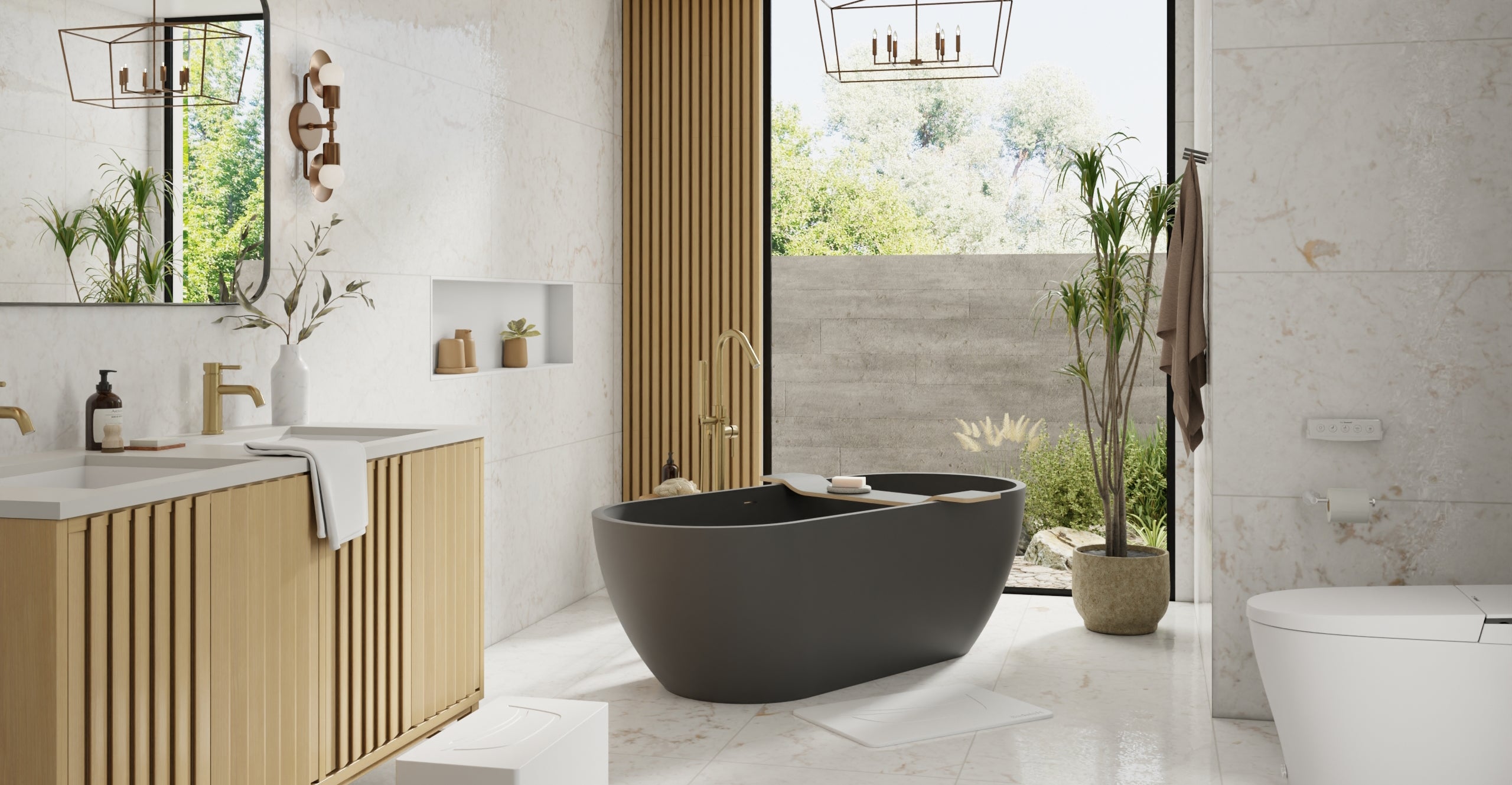 Badeloft BW-02-XL-BLK matte black freestanding bathtub, lifestyle view 4