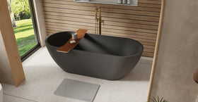 Badeloft BW-02-XL-BLK matte black freestanding bathtub, lifestyle view 3