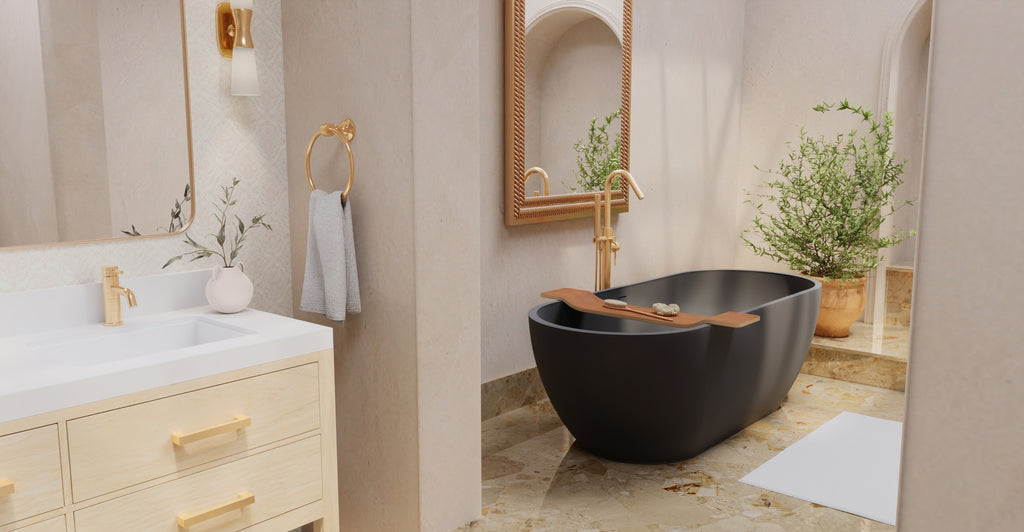 Badeloft BW-02-XL-BLK matte black freestanding bathtub, lifestyle view 7