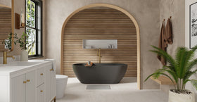 Badeloft BW-02-XL-BLK matte black freestanding bathtub, lifestyle view