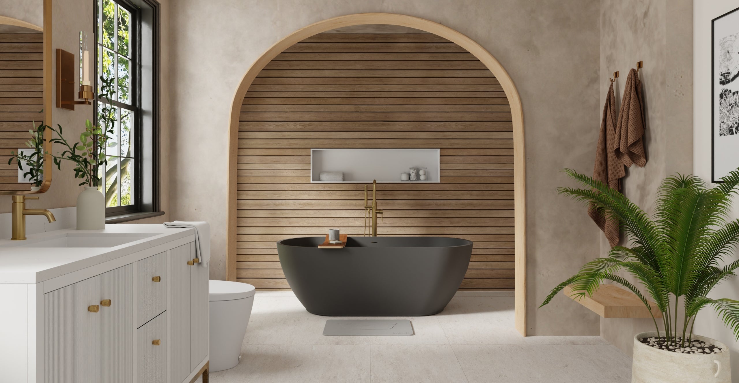 Badeloft BW-02-M-BLK matte black freestanding bathtub, lifestyle view