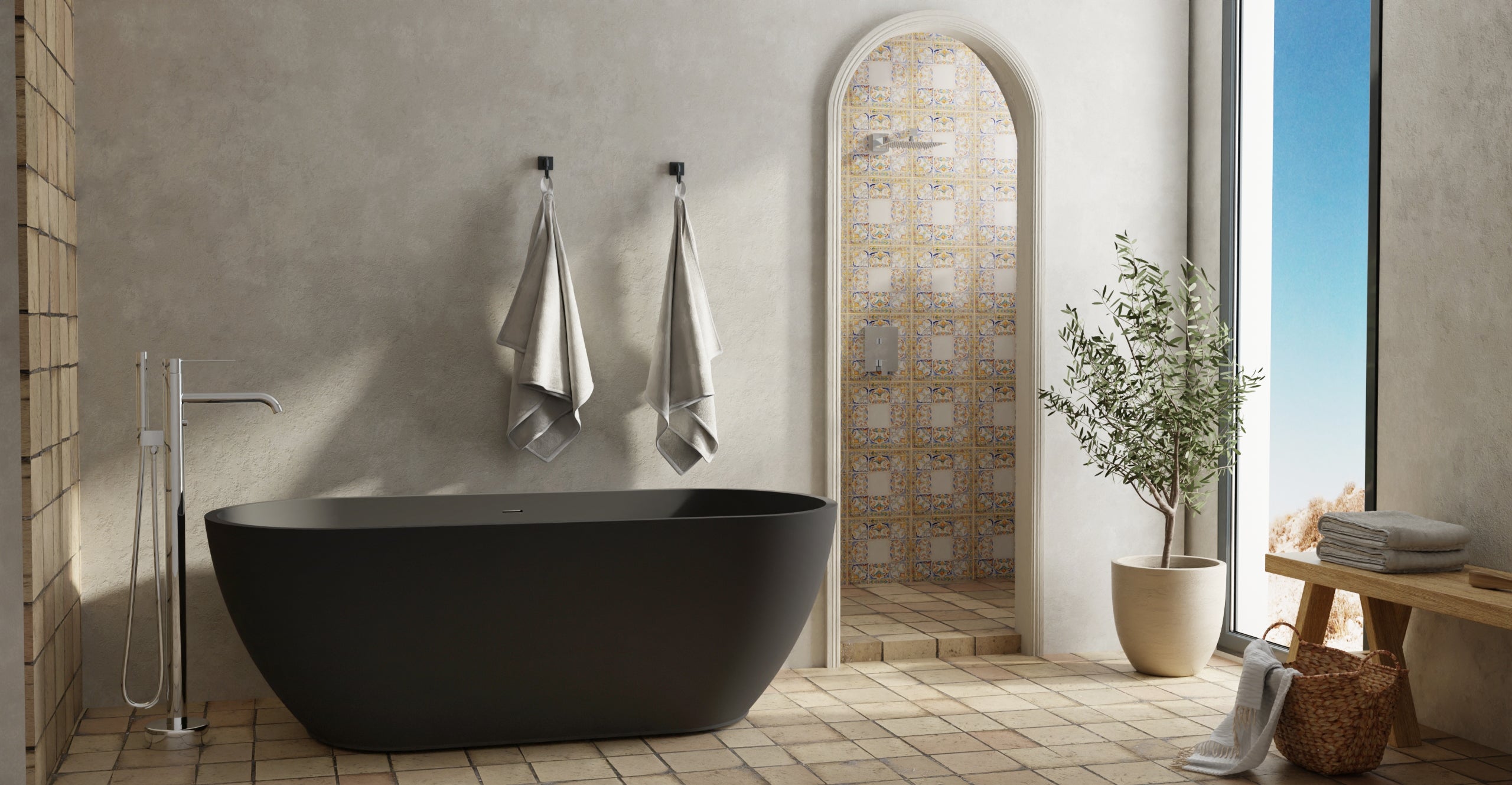 Badeloft BW-02-M-BLK matte black freestanding bathtub, lifestyle view 7