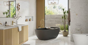 Badeloft BW-02-M-BLK matte black freestanding bathtub, lifestyle view 4