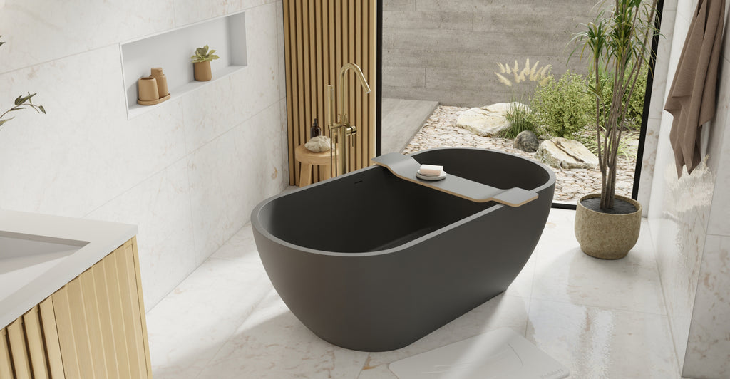 Badeloft BW-02-M-BLK matte black freestanding bathtub, lifestyle view 6