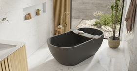Badeloft BW-02-M-BLK matte black freestanding bathtub, lifestyle view 6