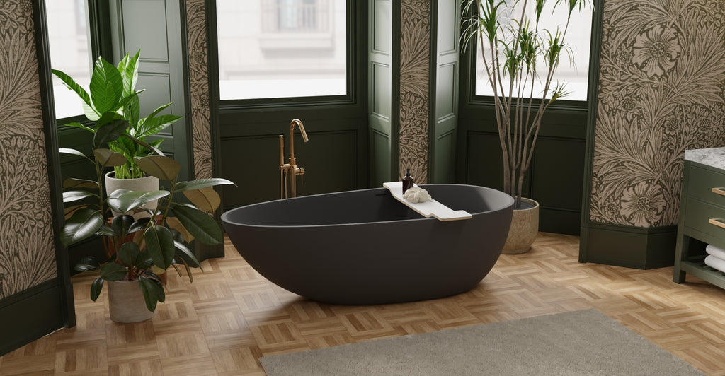 Badeloft BW-01-XL-BLK matte black freestanding bathtub, lifestyle view 7