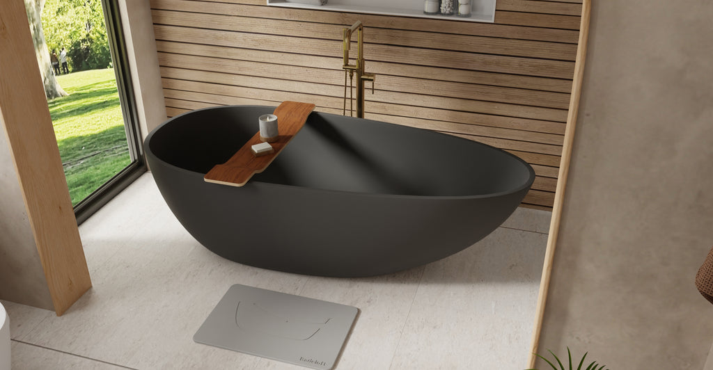 Badeloft BW-01-XL-BLK matte black freestanding bathtub, lifestyle view 3