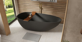 Badeloft BW-01-XL-BLK matte black freestanding bathtub, lifestyle view 3