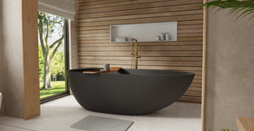 Badeloft BW-01-XL-BLK matte black freestanding bathtub, lifestyle view 2