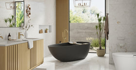 Badeloft BW-01-XL-BLK matte black freestanding bathtub, lifestyle view 4