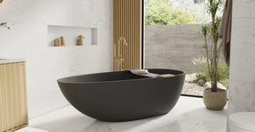 Badeloft BW-01-XL-BLK matte black freestanding bathtub, lifestyle view 5