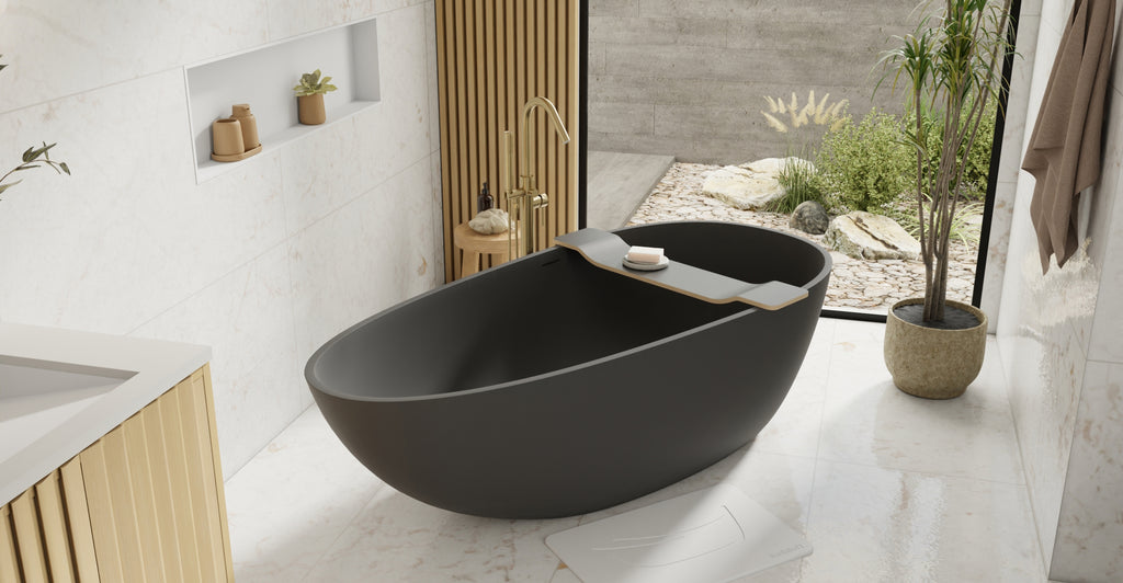 Badeloft BW-01-XL-BLK matte black freestanding bathtub, lifestyle view 6