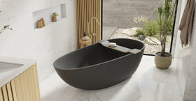 Badeloft BW-01-XL-BLK matte black freestanding bathtub, lifestyle view 6