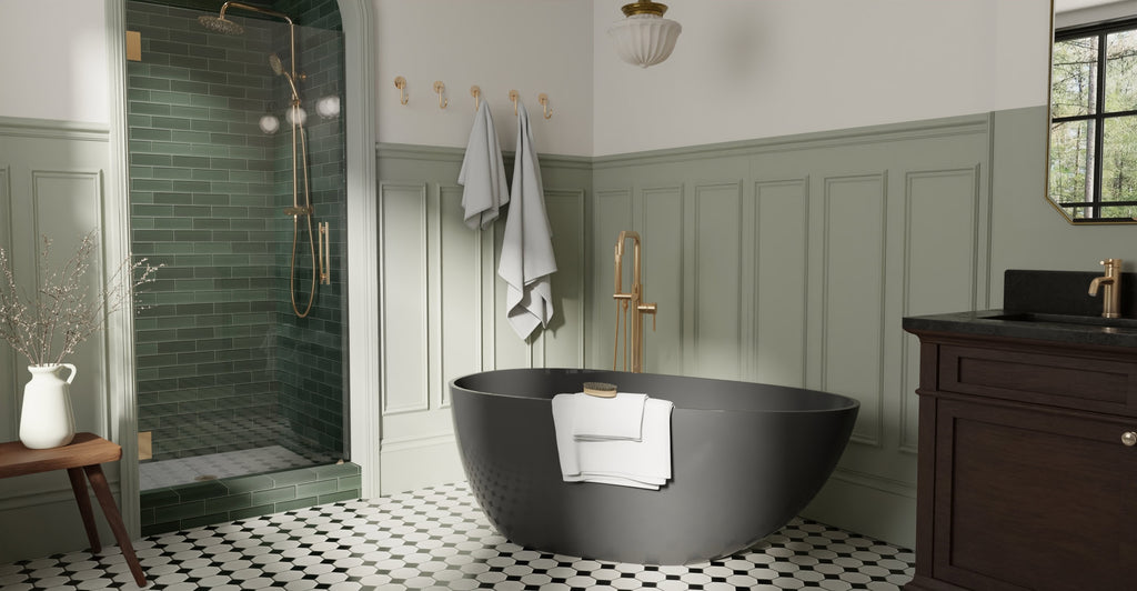 Badeloft BW-01-S-BLK glossy black freestanding bathtub, lifestyle view 7