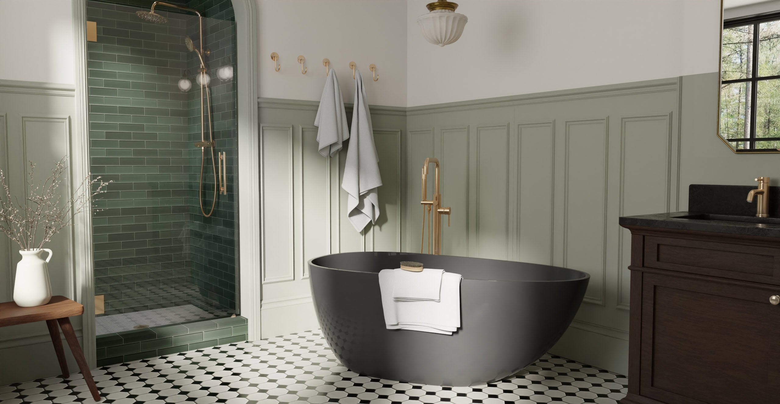 Badeloft BW-01-S-BLK glossy black freestanding bathtub, lifestyle view 7
