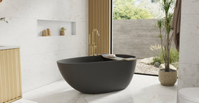 Badeloft BW-01-S-BLK matte black freestanding bathtub, lifestyle view 5