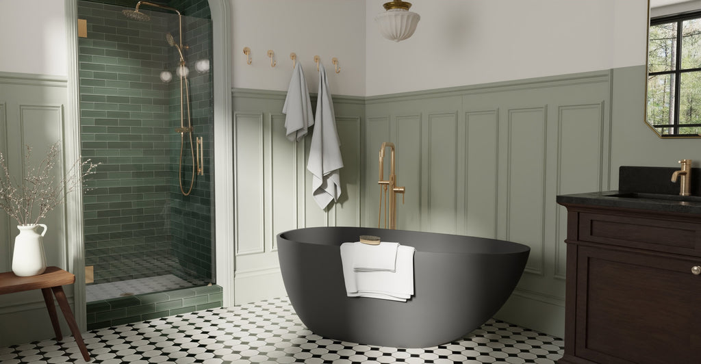 Badeloft BW-01-S-BLK matte black freestanding bathtub, lifestyle view 7