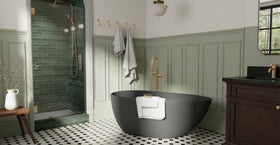 Badeloft BW-01-S-BLK matte black freestanding bathtub, lifestyle view 7