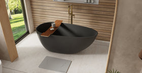 Badeloft BW-01-S-BLK glossy black freestanding bathtub, lifestyle view 3