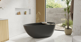 Badeloft BW-01-S-BLK glossy black freestanding bathtub, lifestyle view 5