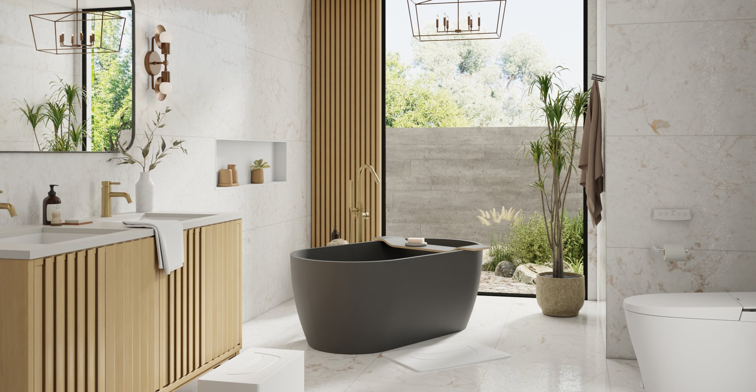 Badeloft BW-02-S-BLK matte black freestanding bathtub, lifestyle view 4