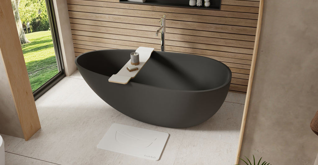 Badeloft BW-01-L-BLK matte black freestanding bathtub, lifestyle view 3