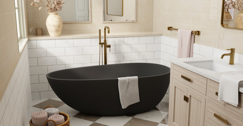 Badeloft BW-01-L-BLK matte black freestanding bathtub, lifestyle view 7