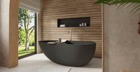 Badeloft BW-01-L-BLK matte black freestanding bathtub, lifestyle view 2