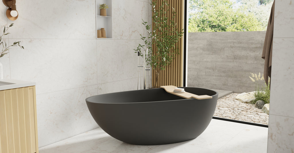 Badeloft BW-01-L-BLK matte black freestanding bathtub, lifestyle view 5