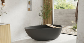 Badeloft BW-01-L-BLK matte black freestanding bathtub, lifestyle view 5