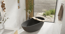 Badeloft BW-01-L-BLK matte black freestanding bathtub, lifestyle view 6
