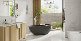 Badeloft BW-01-L-BLK matte black freestanding bathtub, lifestyle view 4