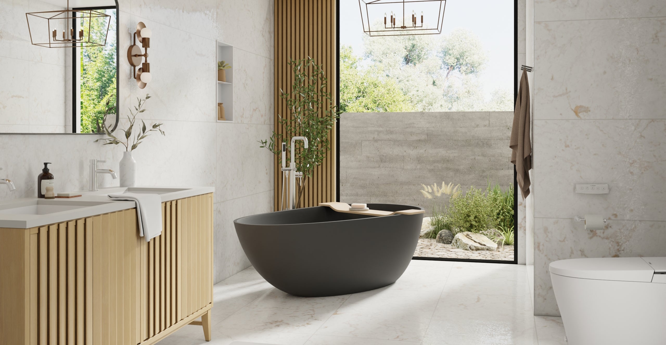 Badeloft BW-01-L-BLK matte black freestanding bathtub, lifestyle view 4