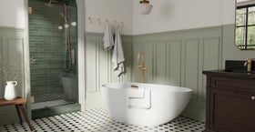 Badeloft BW-01-S glossy white freestanding bathtub, lifestyle view 5