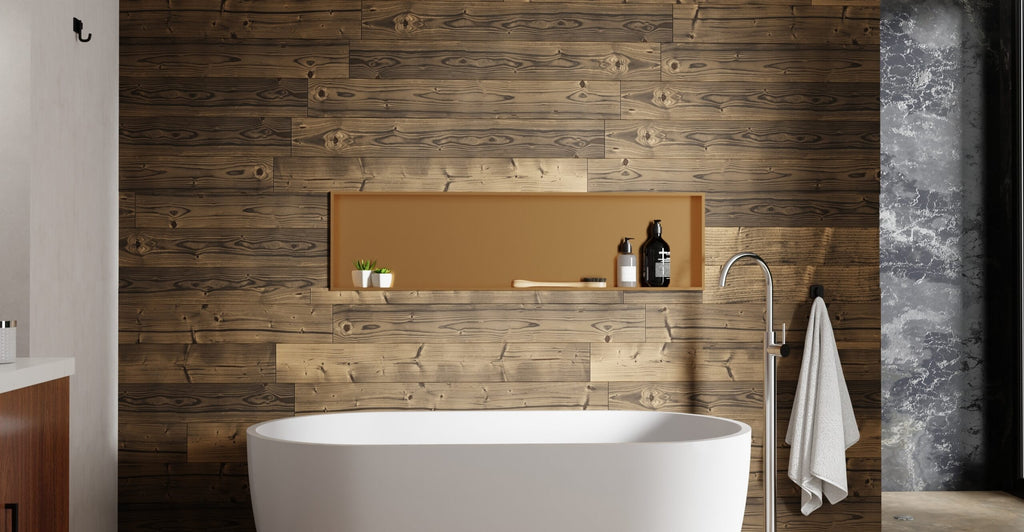 Badeloft NS-04 rose gold shower / bathtub niche, lifestyle view 2
