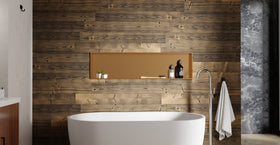 Badeloft NS-04 rose gold shower / bathtub niche, lifestyle view 2