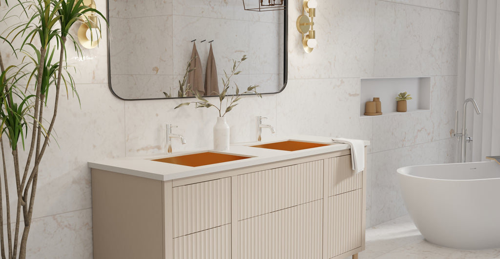 Badeloft ES-UB-04-M brushed rose gold stainless steel sink, lifestyle view 3